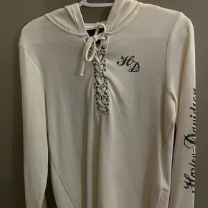 SOLD-Harley-Davidson Off-White Lace-Up Waffle Hoodie with HD Script